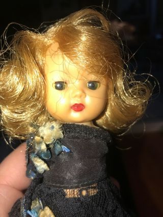 Vintage 7” Muffie Story Book Dolls California Blonde Hair As - Is Black Lace Dress