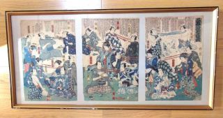 3x Antique Japanese Ukiyo - E Woodblock Print Japan Samurai Geisha Hiroshige?