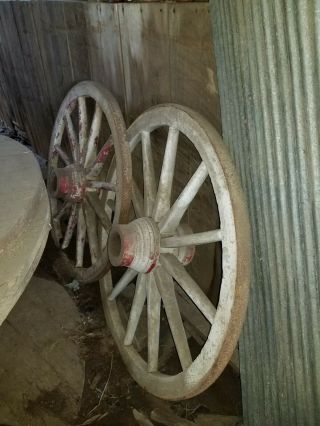 19th Century Antique Large Wooden Wagon Wheels