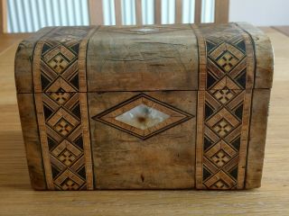 Lovely Old Antique Inlaid Tea Caddy with Marquetry and Mother of Pearl 6