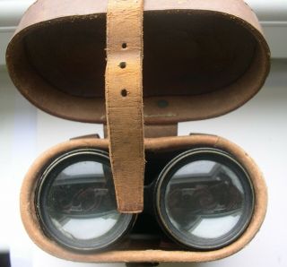 Antique military binoculars in 1917 W.  Swart leather case 4
