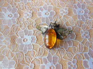 Vintage Costume Jewellery/antique Bee Shaped Brooch With Amber Body (h4)