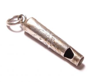 Miniature Vintage Or Antique Silver Whistle Pendant Charm