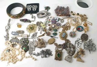 Antique Or Vintage Various Costume Jewellery Jewelry Bundle Joblot
