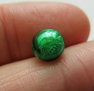 Splendid Antique Vtg Foiled Glass Charmstring Button Emerald Green 3/8 " (c)