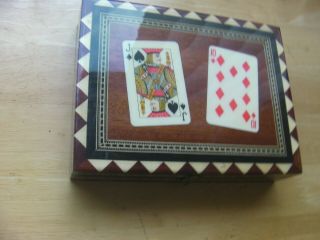 Vintage Marquetry Box For Playing Cards,  2 Packs,  17cm X 13cm X 4cm,  Vgc