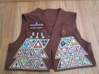 Girl Scout Brownie Vest With Patches,  Badges And Pins