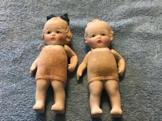 5” Tall All Bisque Twin Baby Dolls: Boy And Girl: Made In Japan