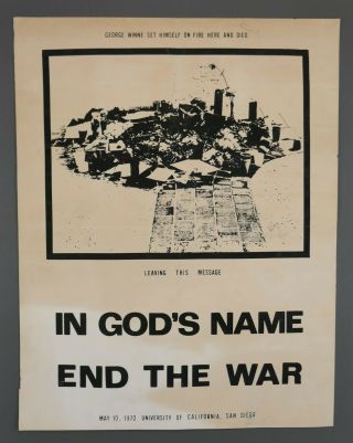 Vtg 1970 Anti Vietnam War Protest Poster Ucsd George Winne Set On Fire