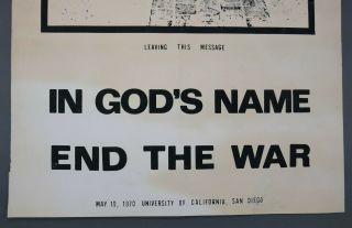 Vtg 1970 Anti Vietnam War Protest Poster UCSD George Winne Set on Fire 5