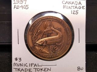 1997 Wildwood Alberta $3 Token,  Northern Pike Antiqued Copper,  Mintage = 125