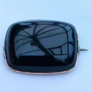Antique Georgian C 1830 Whitby Jet And Silver Mourning Brooch Lozenge Shape