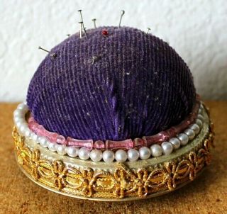 Antique Style Beaded,  Corduroy Pin Cushion Sewing,  3 Legs