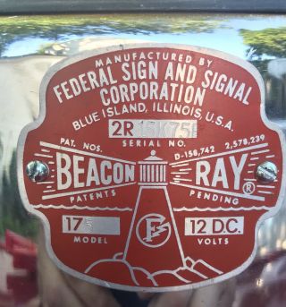 VINTAGE FEDERAL SIGNAL MODEL 175 BEACON RAY LIGHT WITH GLASS DOME See Video 2