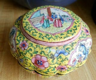 Antique Chinese Cloisonne Lidded Box China Yellow Ground Hand Decorated