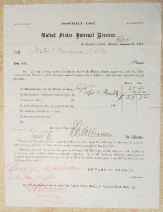 1865 U.  S.  Internal Revenue Document - Very Early Internal Revenue Document
