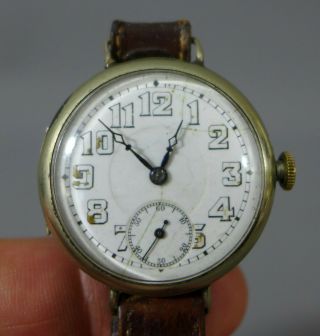 Antique Ww1 Era Military Trench Mechanical Gents Wrist Watch Nickel Case