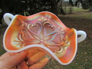 Dugan Starfish Antique Carnival Art Glass Stemmed Bon Bon Peach Opalescent