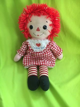 Vintage 14 " Raggedy Ann Doll With Clothes I Love You Heart