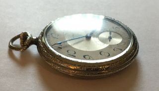 EARLY ART DECO ELGIN 12S 15J ORNATE WHITE GOLD FILLED OPEN FACE POCKET WATCH 2