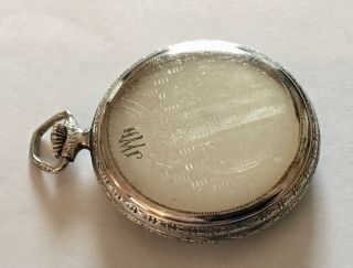 EARLY ART DECO ELGIN 12S 15J ORNATE WHITE GOLD FILLED OPEN FACE POCKET WATCH 3