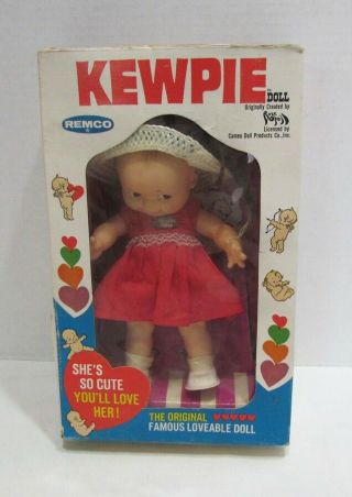 Remco Cameo 1968 Kewpie Doll W/ Box 8 " Vinyl Jointed Girl W/ Red Dress Vintage