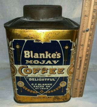 Antique Blankes Mojav Coffee Tin Litho 2lb Can St Louis Missouri Grocery Store