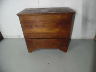 Early 19th C Antique One Drawer Pine Blanket Box / Chest Maine