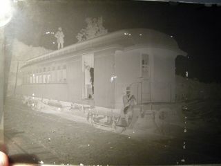 Antique Photo Glass Negative Of A Railroad Train Caboose With Conductor/men