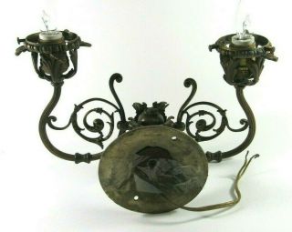 VINTAGE VERY ORNATE TWO ARM BRASS WALL SCONCE HOLLYWOOD REGENCY ELECTRIC LAMP 2