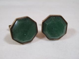 Vintage Taxco Mexico Mid - Century Sterling 925 Octagonal Cufflinks W/green Stone