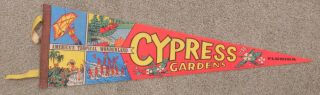 Vintage Felt Cypress Gardens Florida Pennant Souvenir Travel Flag Decor Usa