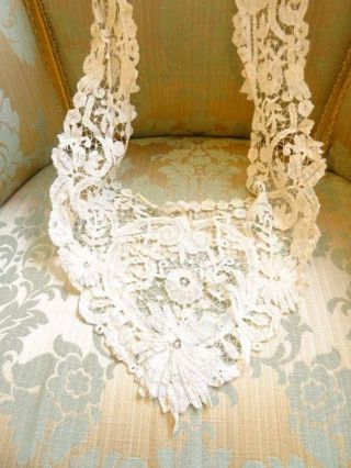 A Wonderful Antique Victorian Brussels Lace Fichu/bertha Long Lappets