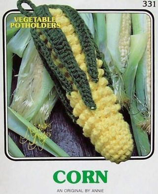 Crochet Vegetable Potholders Corn Vintage Aa
