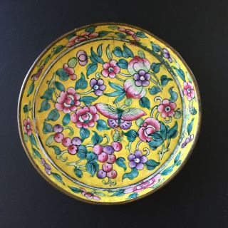 Antique Chinese Enamel On Copper Cloisonne Small Dish Tray Butterfly & Peaches