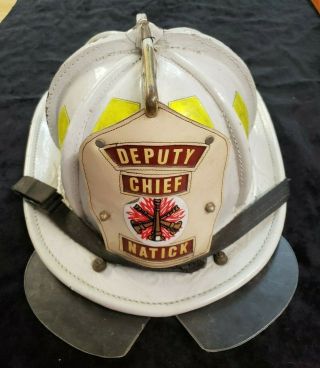 Deputy Chief Natick (boston) Mass Cairns White 15 " Fire Helmet Leather