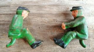 Two Antique Vintage Cast Iron Metal Toy Truck Wagon Driver & Side Driver