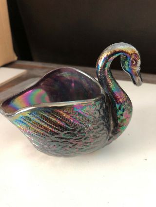 Antique Dugan Amethyst Carnival Glass Open Swan Salt Dip Cellar