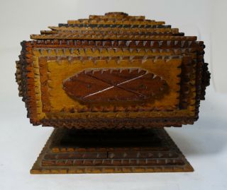 Dbx Antique Tramp Art Cigar Box Pedestal Lidded Box Folk Art Label Levy Bros.