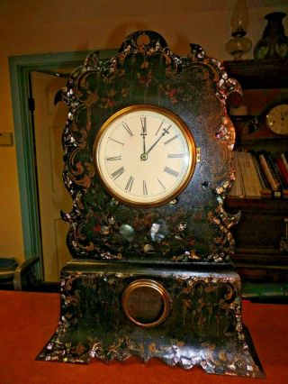 Rare Antique Upson Brothers Iron Front Shelf Clock 8 Day T&s