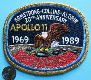 Nasa Patch Vtg Apollo 11 Armstrong Collins Aldrin 20th Anniversary - 1 Small Step