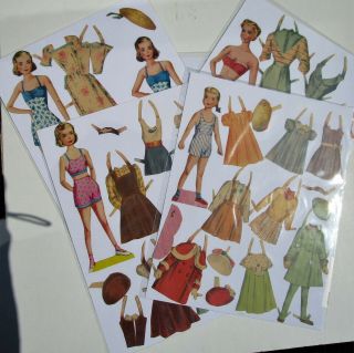 Vintage Paper Dolls - 5 Dolls W/clothes & Accessories - Pre - Cut