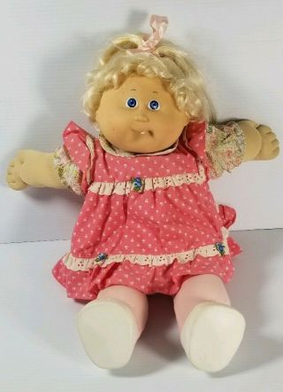 Vintage1986 Cabbage Patch Kid With Blonde Corn Silk Doll Hair Blue Eyes & Tooth