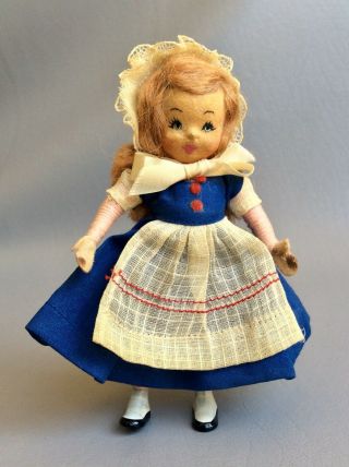 Vintage Alma Leblanc Tiny Town Felt Cloth Dollhouse Doll Pretty Girl Metal Feet