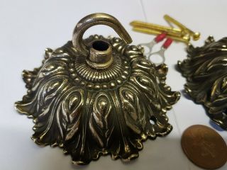 2x Antique Ceiling Rose 106mm French Chandelier Hook Cast Bronze C1920 Brass C53