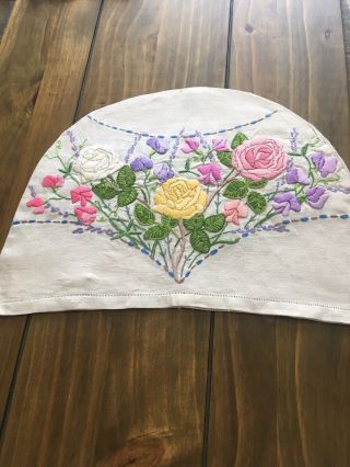 Vintage Hand Embroidered Tea Cosy / Teapot Cover - Raised Florals