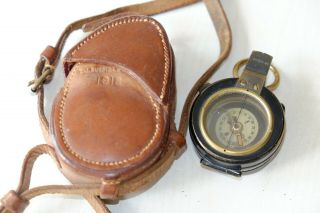 Compass By F Barker & Son.  C1918 Marching Military Compass Leather Case