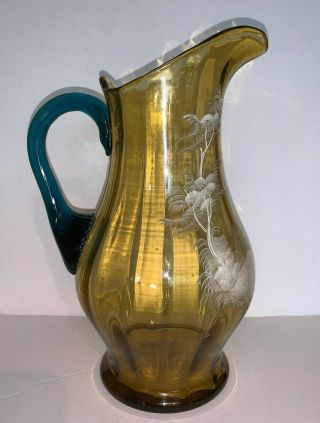 Mary Gregory Yellow and Blue Glass Pitcher 3