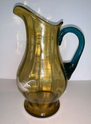 Mary Gregory Yellow and Blue Glass Pitcher 7