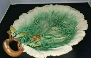 Antique Majolica Art Pottery Oak Leaf Form Tray With Acorns 12 "